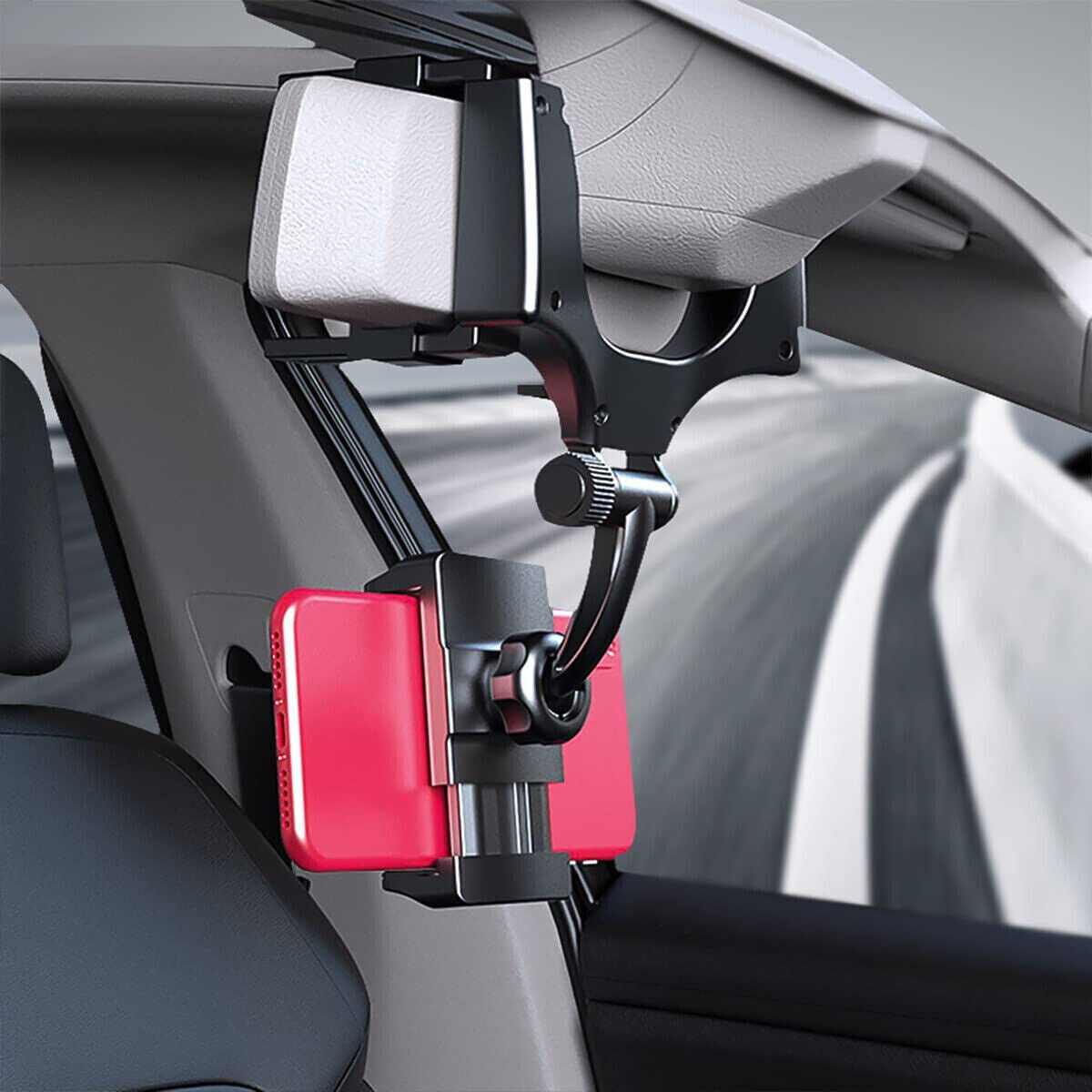 360° Car Rearview Mirror Rotation Adjustable Phone Holder Mount Multifunction