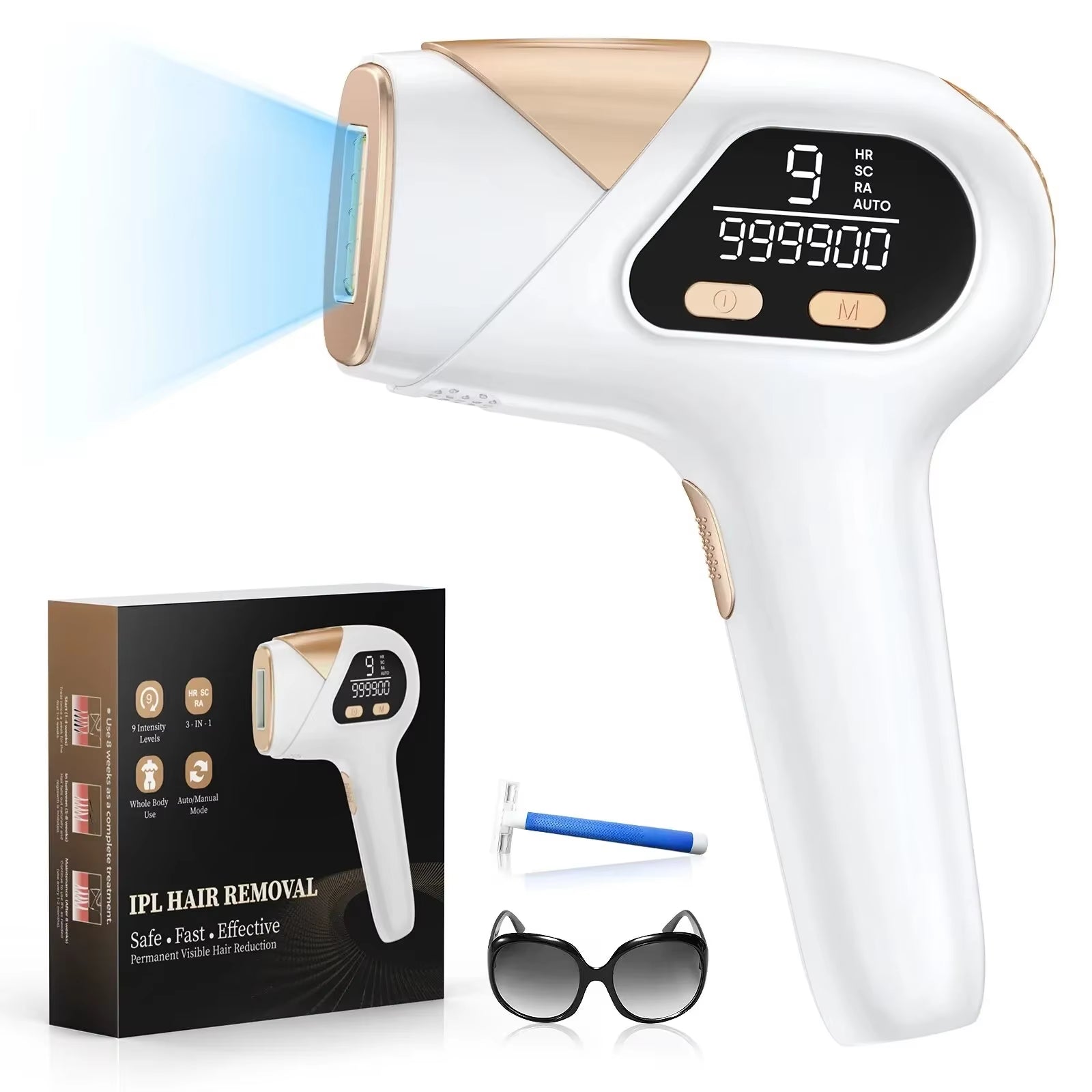 Laser Hair Removal IPL 3-In-1 Effective Hair Removal Device 9 Levels 999,900 Light Pulses Women Men Full Body Treatment Home Use
