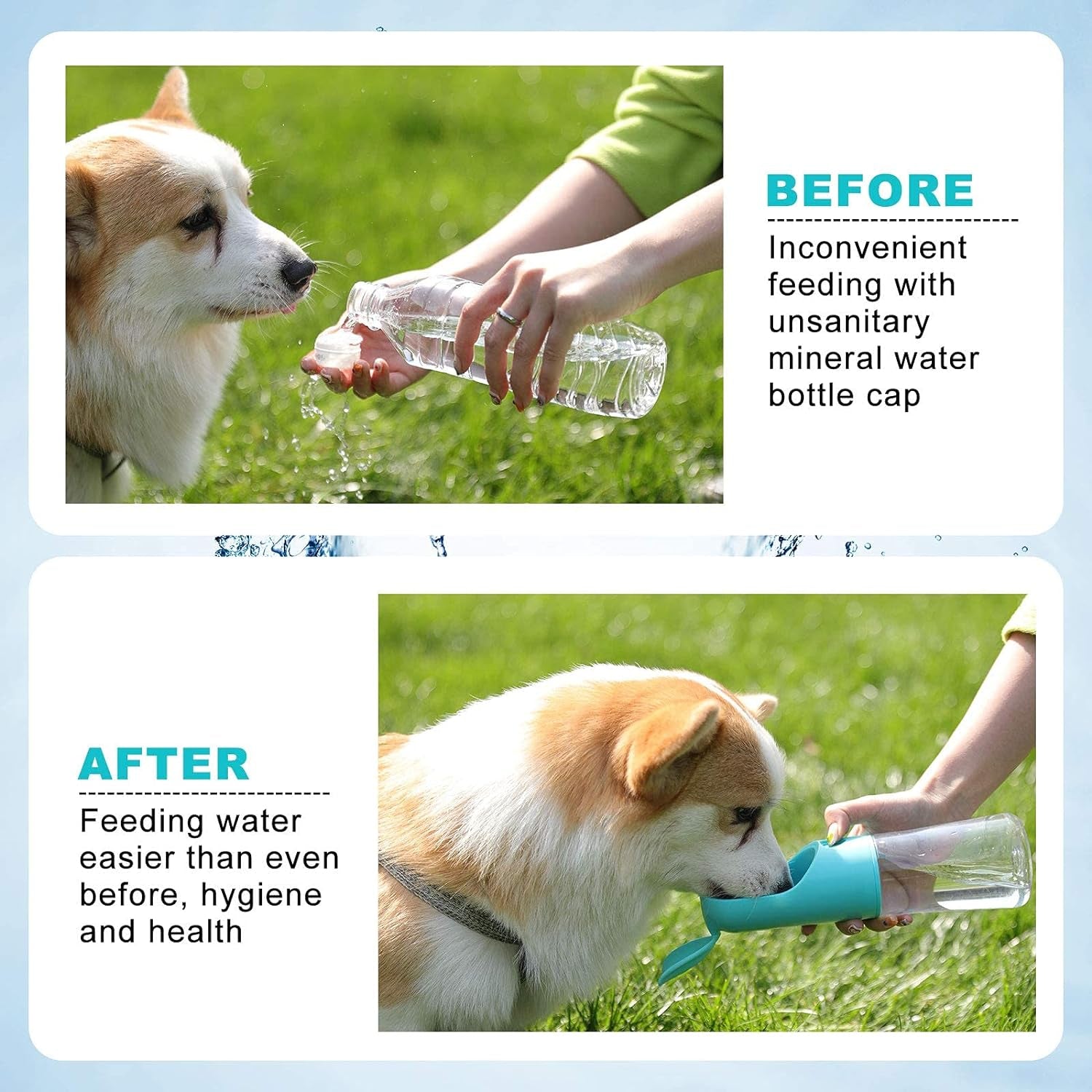 Dog Water Bottle, 13.5Oz Travel Dog Water Bottles for Walking, Leakproof Portable Pet Water Bottles for Puppy Small Medium Large Dogs Water Dispenser, BPA Free Dog Travel Drink Cup