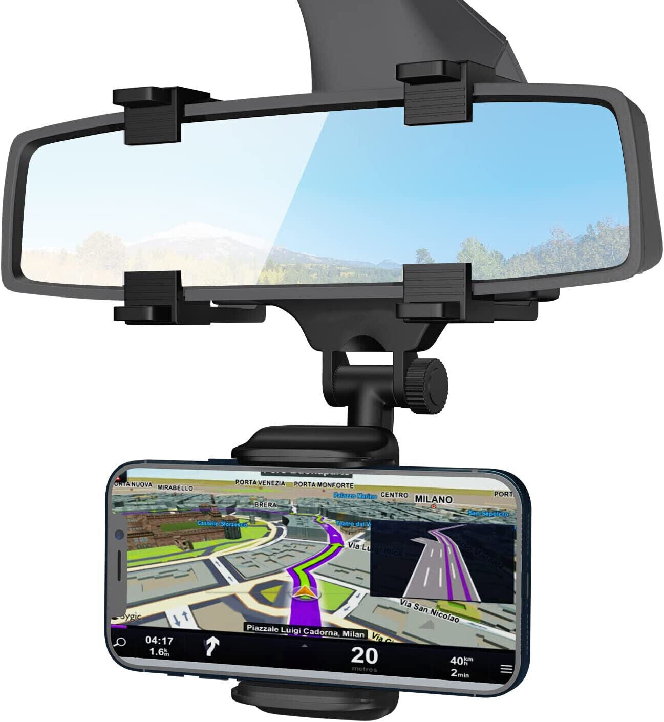360° Car Rearview Mirror Rotation Adjustable Phone Holder Mount Multifunction