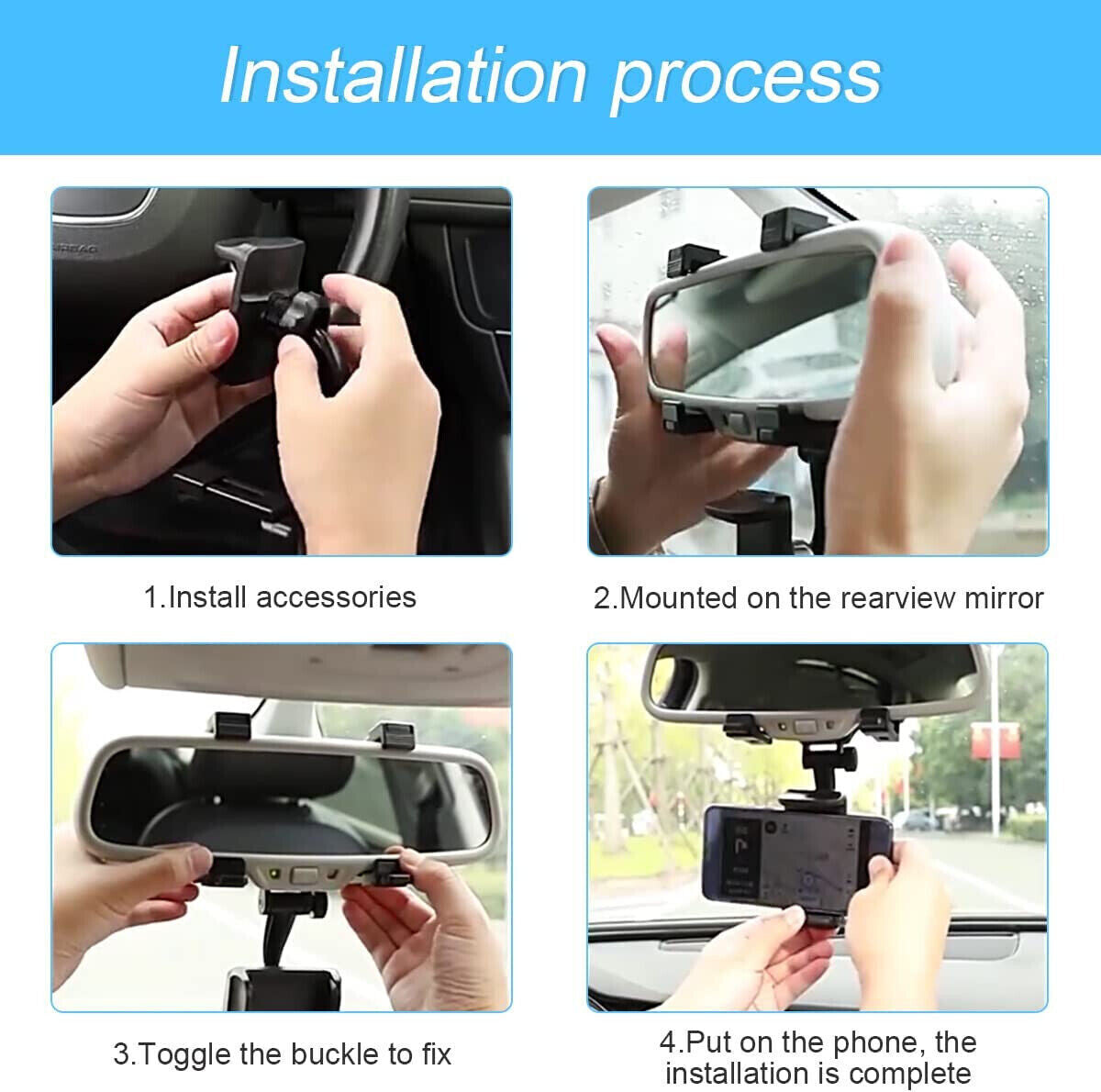 360° Car Rearview Mirror Rotation Adjustable Phone Holder Mount Multifunction