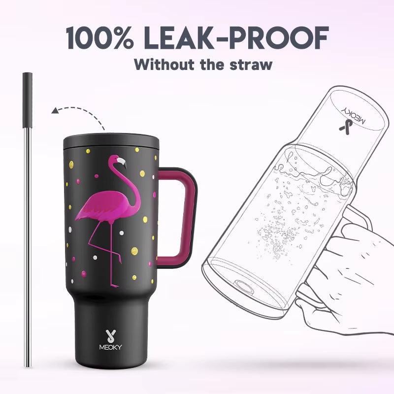 Meoky 40 Oz Stainless Steel Leak-Proof Water Bottle Flamingo Car Mug USA