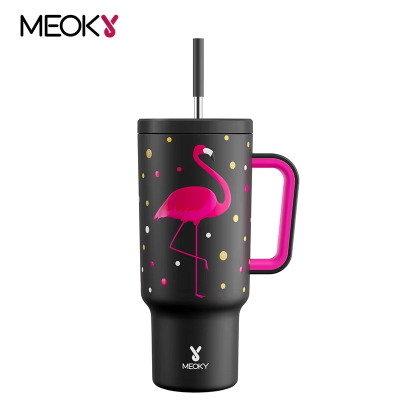 Meoky 40 Oz Stainless Steel Leak-Proof Water Bottle Flamingo Car Mug USA