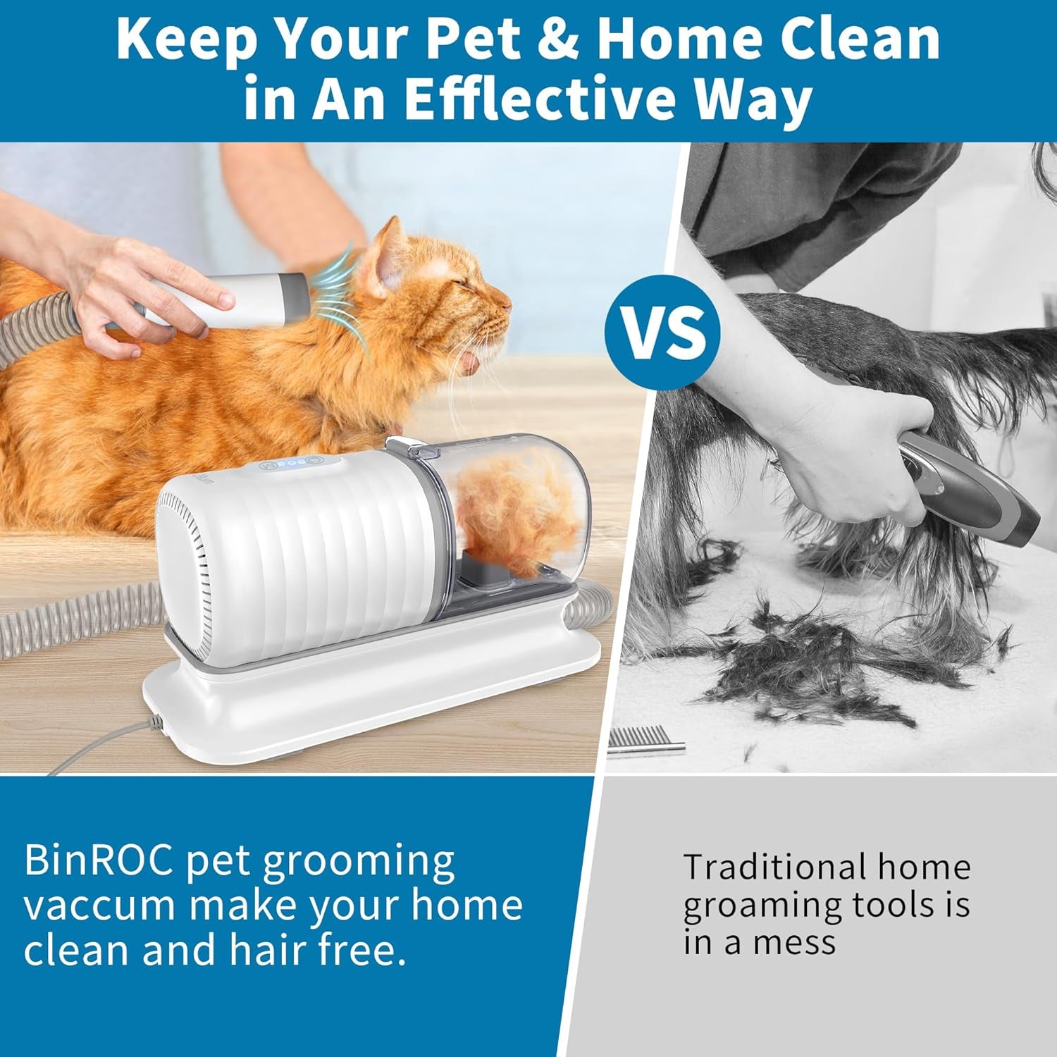 Dog Grooming Kit, Pet Grooming Vacuum with Electric Clipper & 4 Combs, Pet Hair Grooming Shedding Brush, Cleaning and Crevice Tool with 1.5 L Dust Cup Dog Hair Vacuum Home Clean