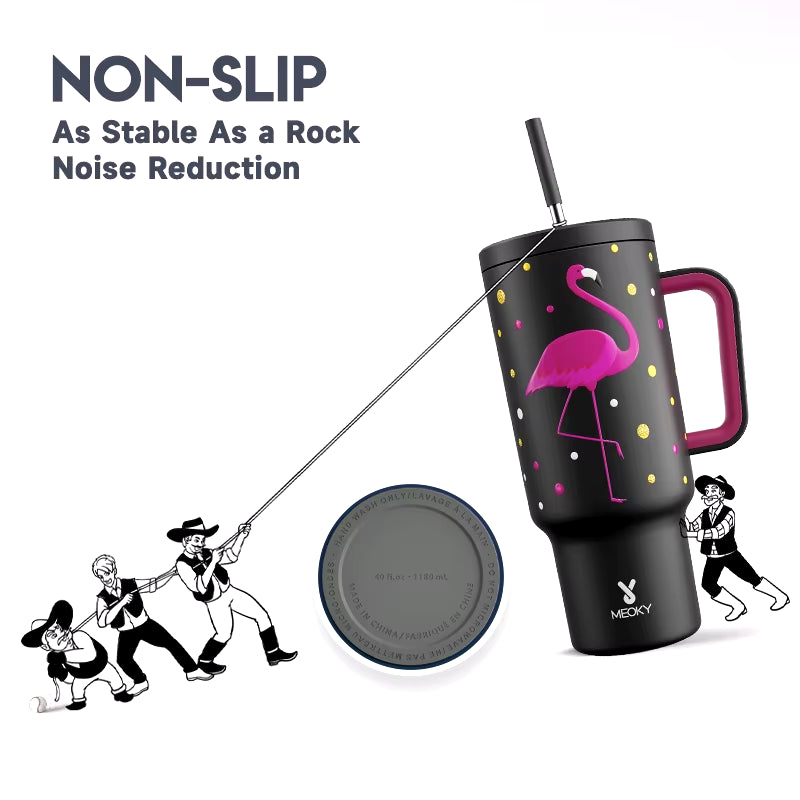 Meoky 40 Oz Stainless Steel Leak-Proof Water Bottle Flamingo Car Mug USA