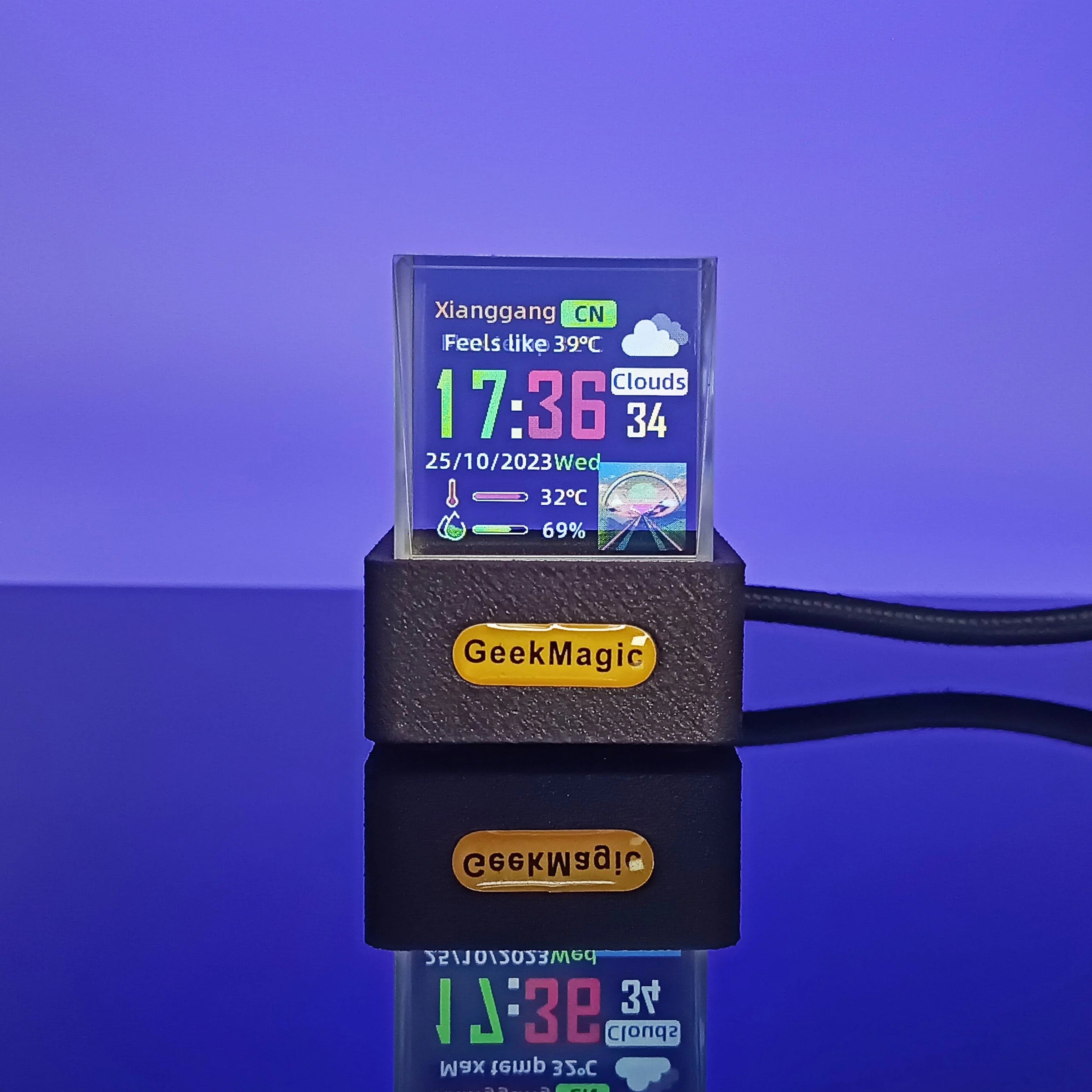 Mini Crystal Display Weather Forecast Gadget with Wifi Desktop Clock Station,Transparent Small TV for Game Decoration