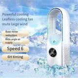 Portable USB Air Cooler Leafless Electric Fan 6 Speed Silent Timer Air Conditioner Cooling Fan Humidifier Conditioning Fan