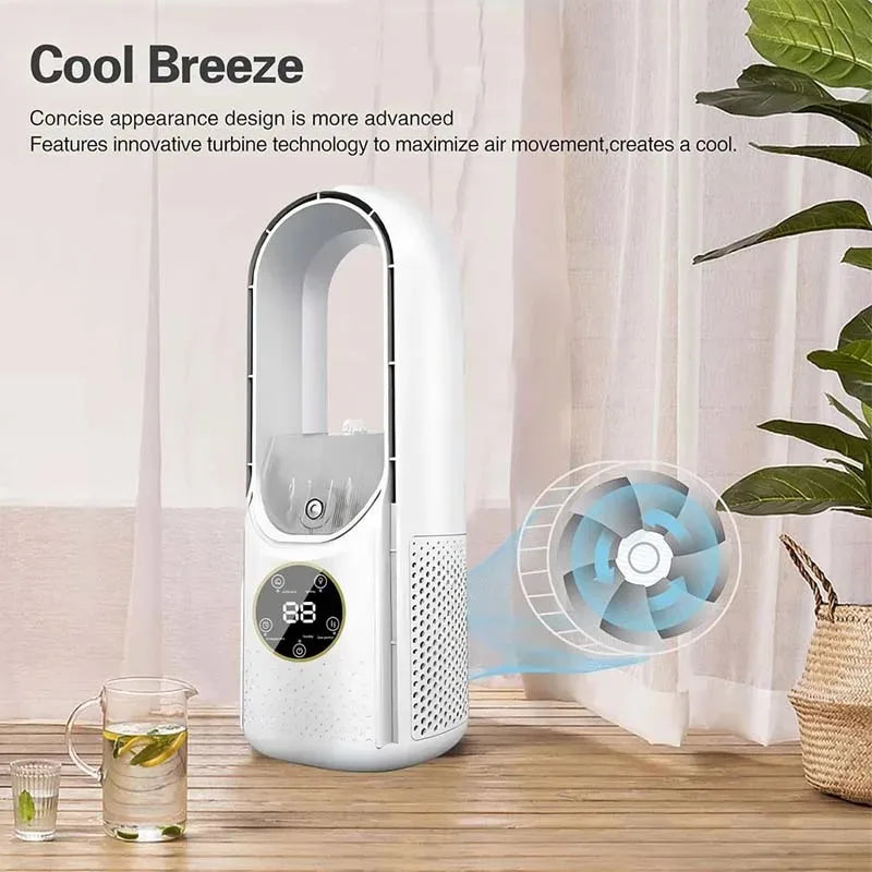 Portable USB Air Cooler Leafless Electric Fan 6 Speed Silent Timer Air Conditioner Cooling Fan Humidifier Conditioning Fan