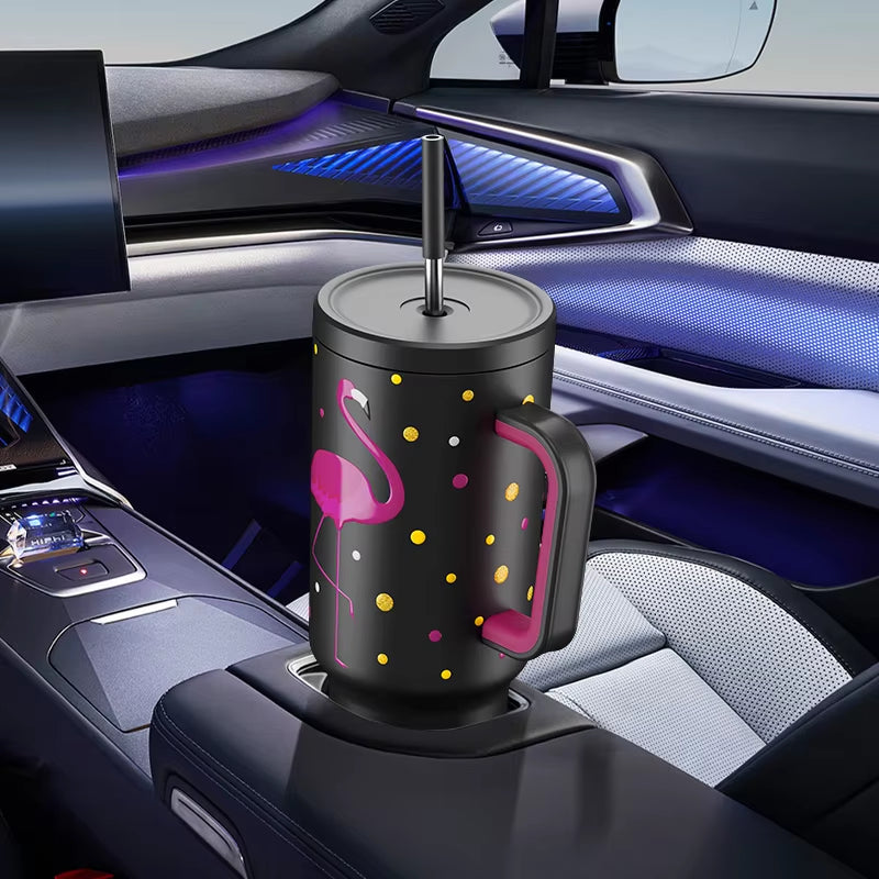Meoky 40 Oz Stainless Steel Leak-Proof Water Bottle Flamingo Car Mug USA