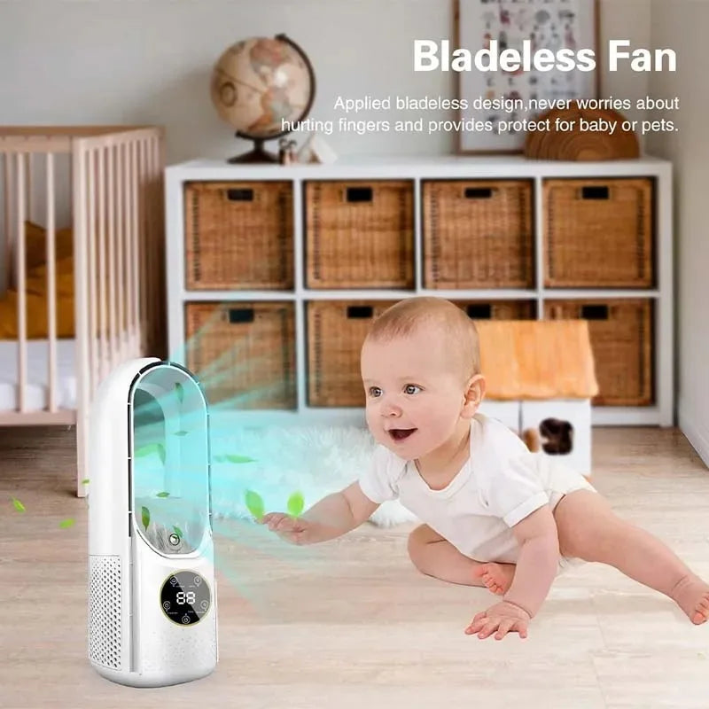 Portable USB Air Cooler Leafless Electric Fan 6 Speed Silent Timer Air Conditioner Cooling Fan Humidifier Conditioning Fan